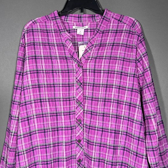 NWT Allison Daley Button Down Plaid Pink Shirt Size XL - Picture 4 of 11